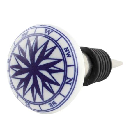 Blue Compass Wine Bottle Stopper